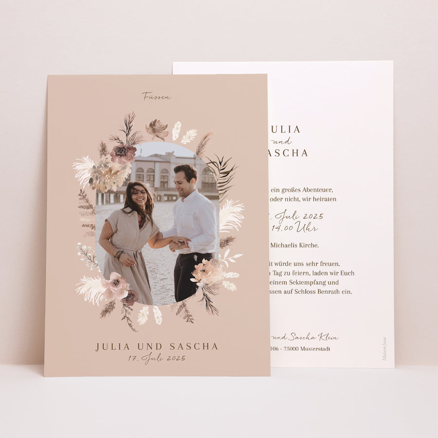 Hochzeitseinladung Porträt Bohemian Floral foto