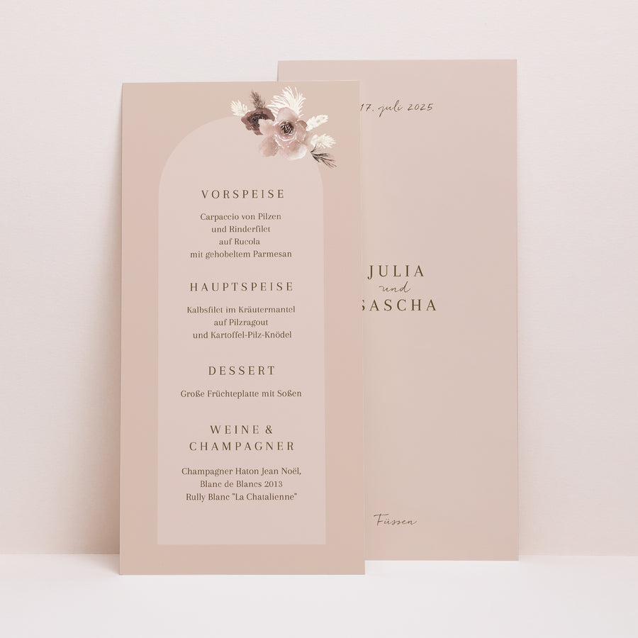 Menükarte Hochzeit Panoramatisches Porträt Bohemian Floral foto