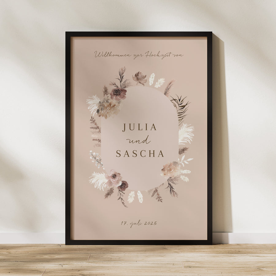 Begrüßungstafel Hochzeit Porträt 60 x 90 cm Bohemian Floral foto