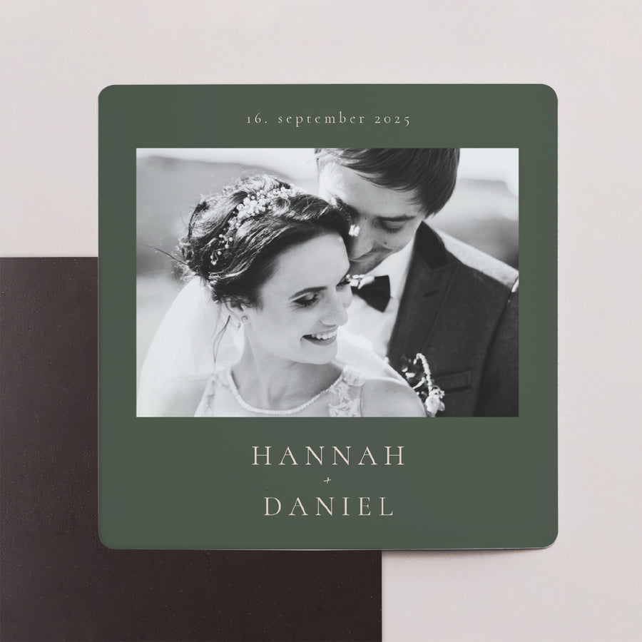 Save the date Karte Hochzeit Satz von 9, magnetisch. Die Vereinigung des Olivenbaums foto