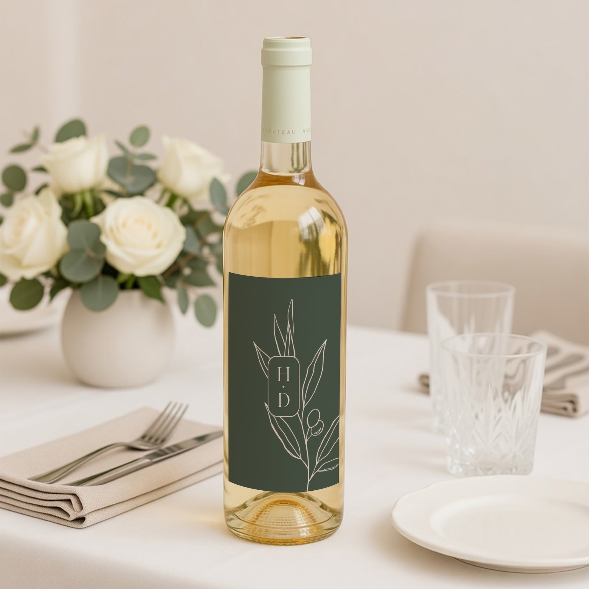 Flaschenetikett Hochzeit Porträt Die Vereinigung des Olivenbaums foto N° 2