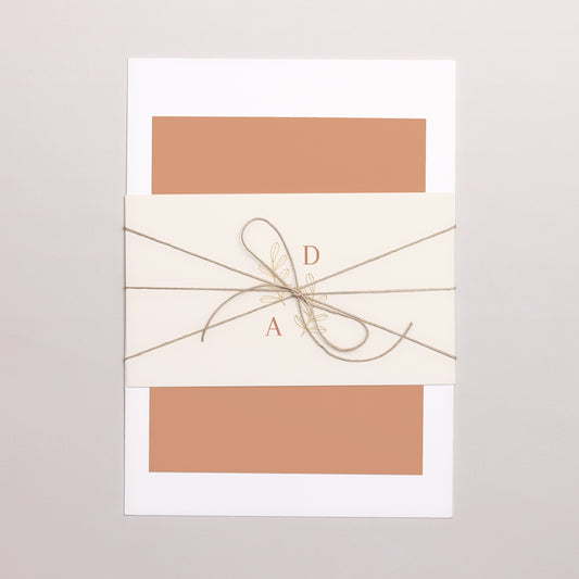 Hochzeitseinladung 3 Karten, Band Vegetal Koralle foto