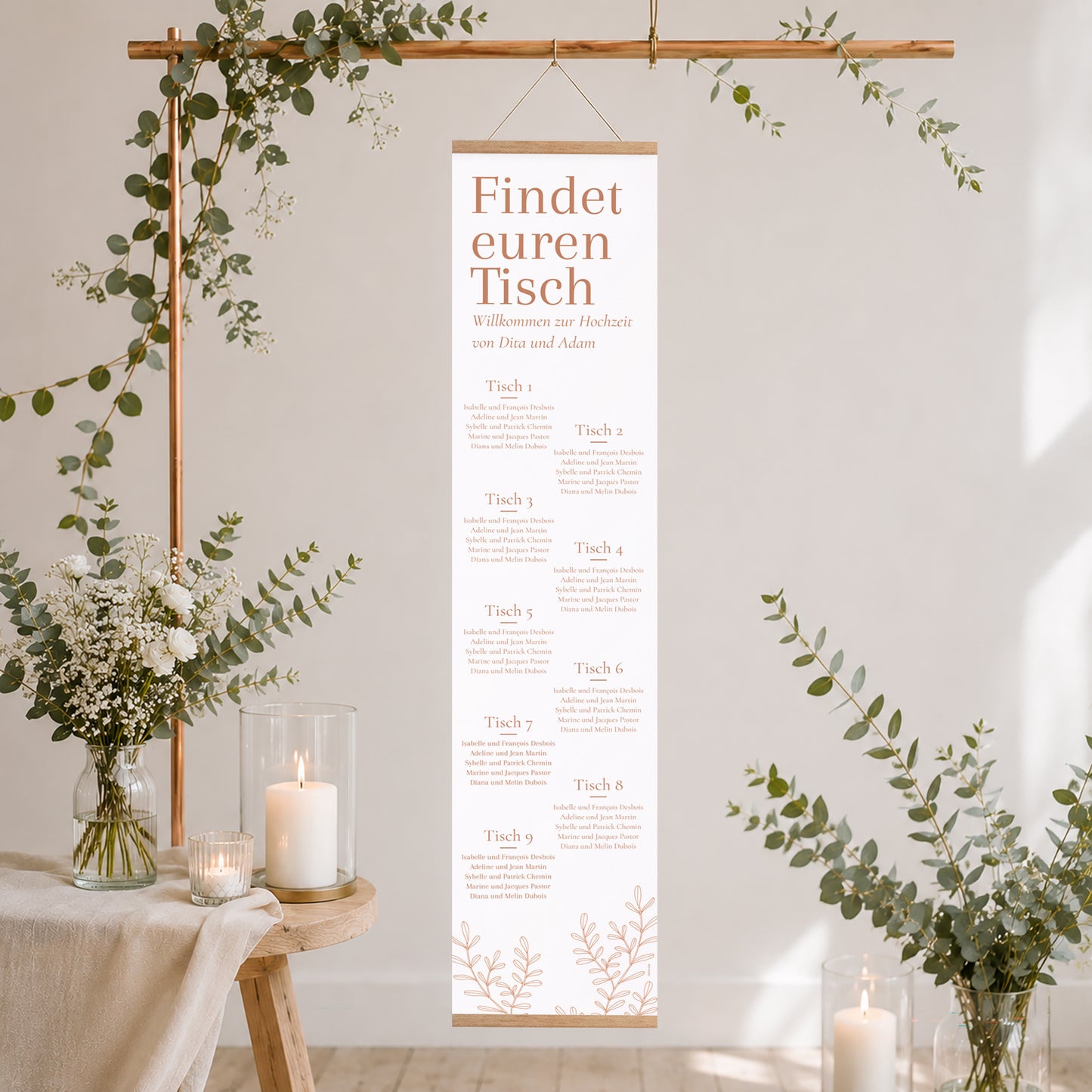 Sitzplan Hochzeit Holzstütze Vegetal Koralle foto N° 2