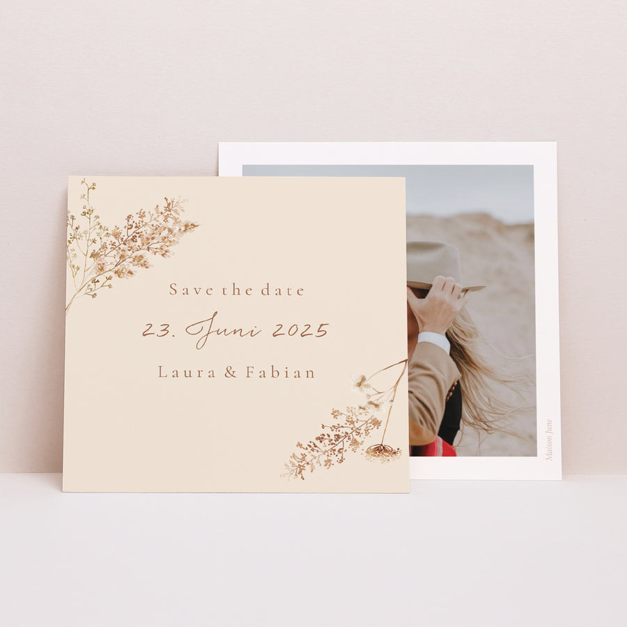 Save the date Karte Hochzeit Quadrat ländlich creme schick foto