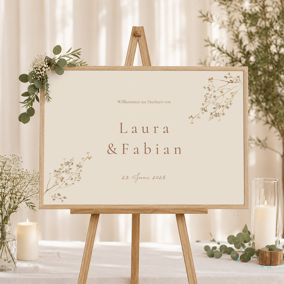 Begrüßungstafel Hochzeit Landschaft 90 x 60 cm ländlich creme schick foto N° 1