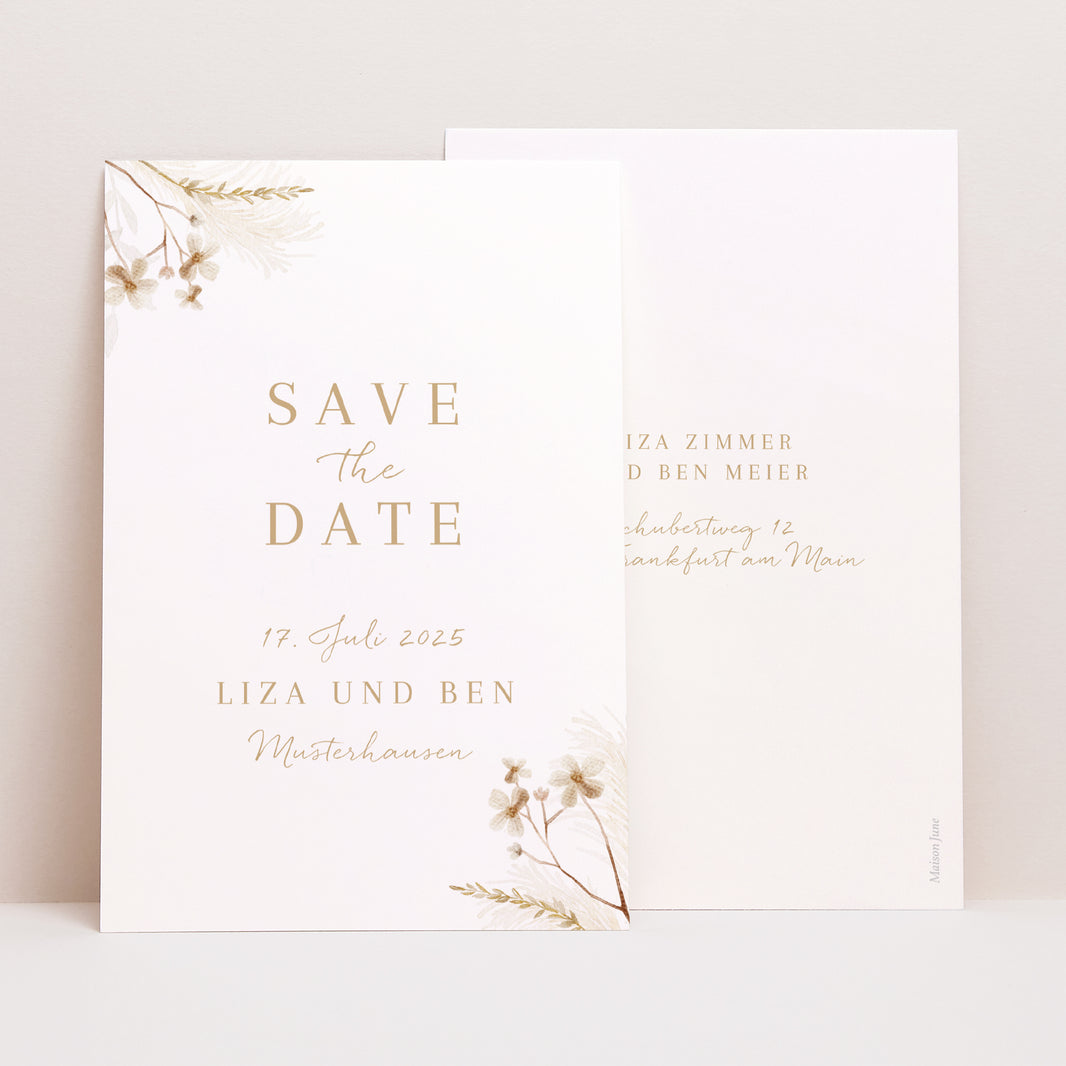 Save the date Karte Hochzeit PortraitPorträt Böhmisch Creme foto N° 1