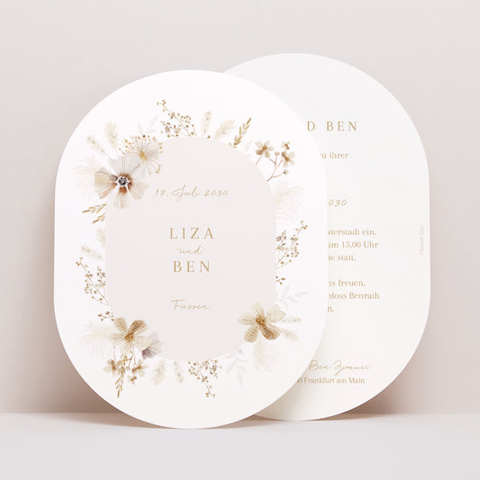 Hochzeitseinladung oval Böhmisch Creme foto