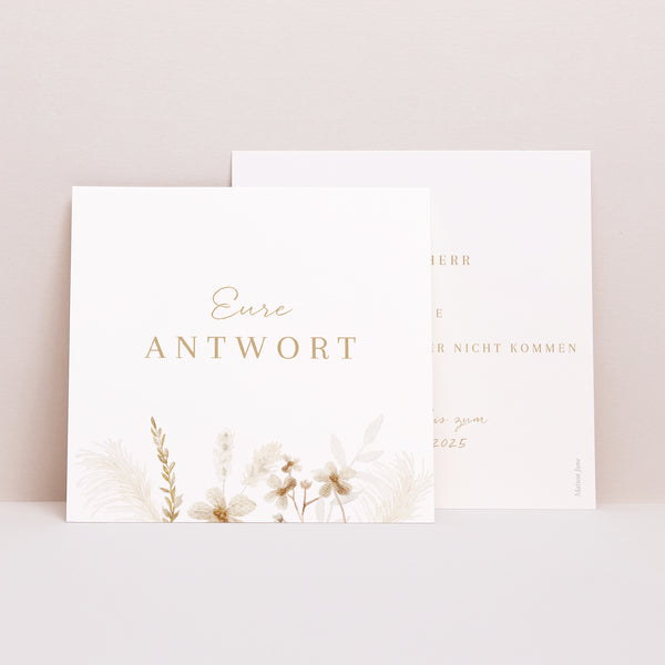Antwortkarte Hochzeit Quadrat Böhmisch Creme foto