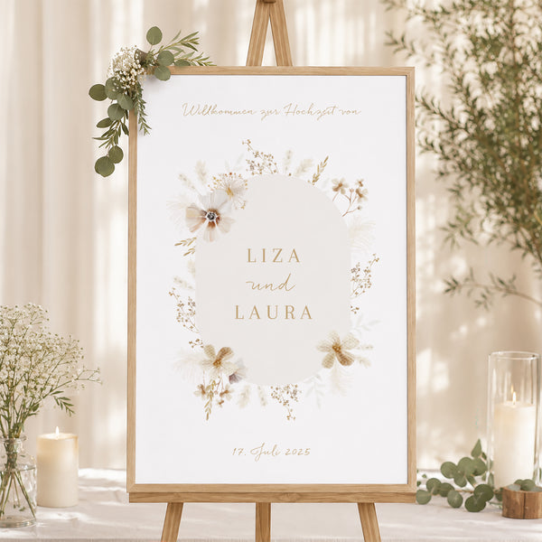 Begrüßungstafel Hochzeit Porträt 60 x 90 cm Böhmisch Creme foto