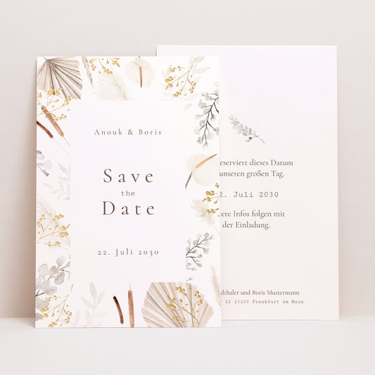 Save the date Karte Hochzeit PortraitPorträt Getrocknete Blumen foto