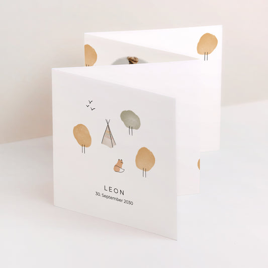 Geburtskarte Akkordeon Fuchs mit Bleistift foto