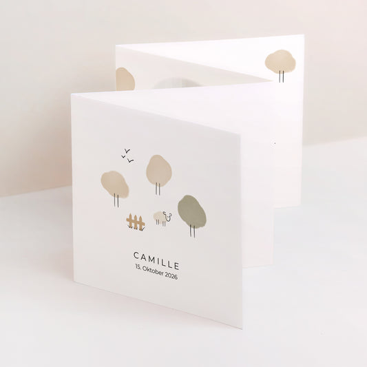 Geburtskarte Akkordeon Schaf mit Bleistift foto