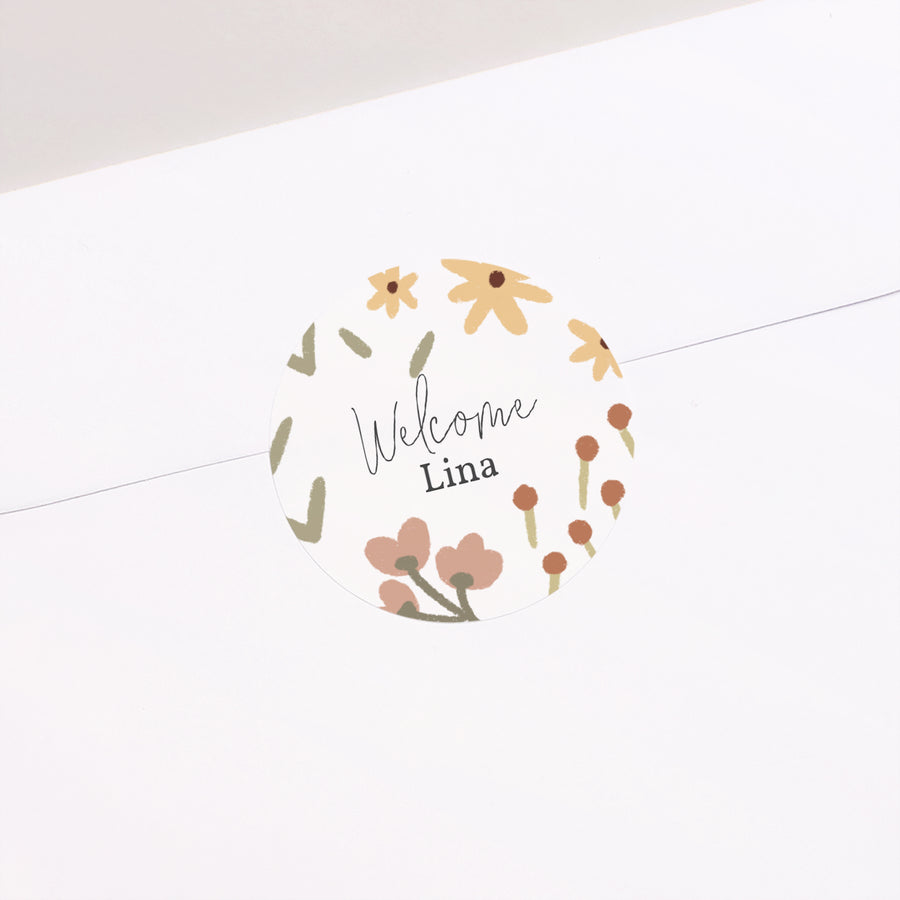 Sticker Geburt Rund Kleine Blumen foto