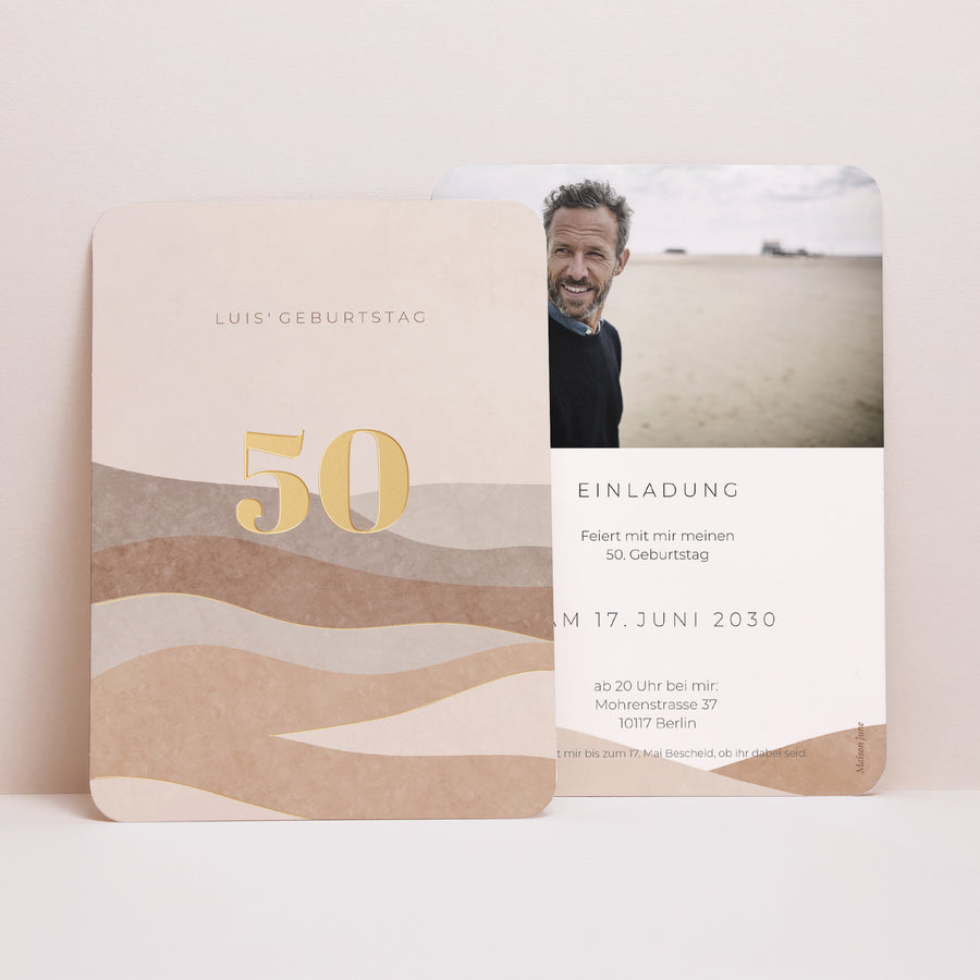 Beilegekarte Geburtstag Erwachsener Porträt, abgerundete Kanten Camaïeu Beige 50 Jahre foto