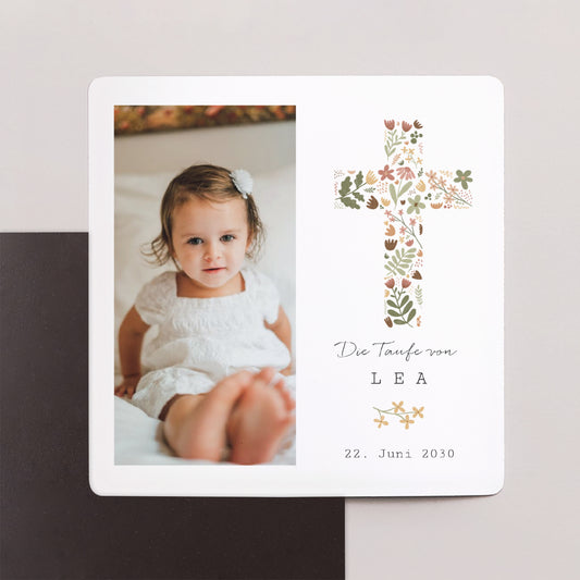 Taufeinladung Satz von 9, magnetisch. Blumenkreuz foto