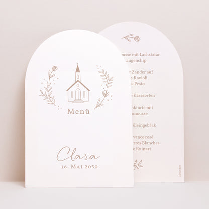 Menükarte Taufe Arche Kirche mit rosafarbener Kreide foto N° 1