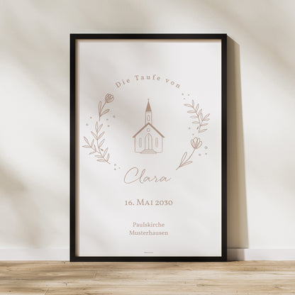 Begrüßungstafel Taufe Porträt 60 x 90 cm Kirche mit rosafarbener Kreide foto N° 1