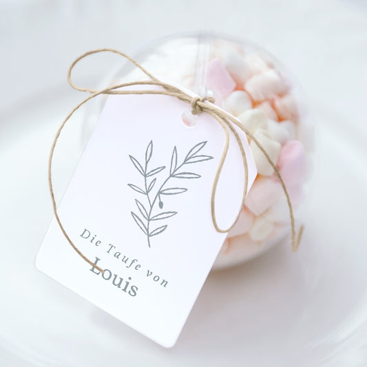 Geschenkbox Taufe Ball mit Wimpel-Etikett Kreidekirche foto