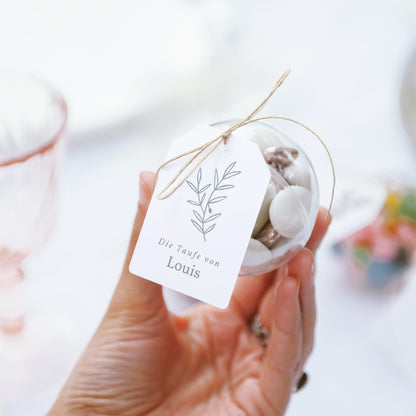 Geschenkbox Taufe Ball mit Wimpel-Etikett Kreidekirche foto N° 3