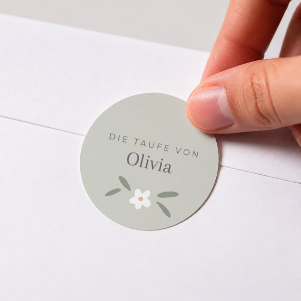 Sticker Taufe Rund Kleine Blumen grün foto