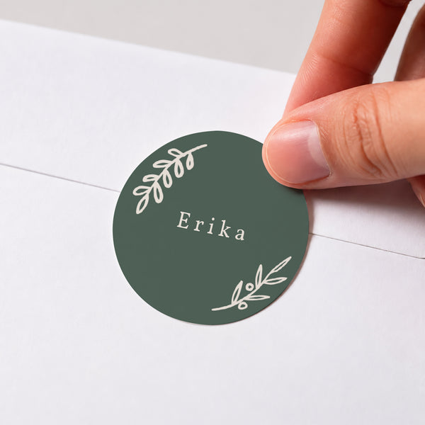 Sticker Taufe Rund Floral Grün foto