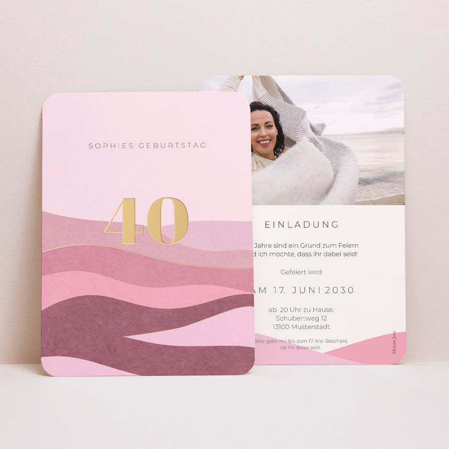 Beilegekarte Geburtstag Erwachsener Porträt, abgerundete Kanten 40 Jahre, Camaïeu rosa foto
