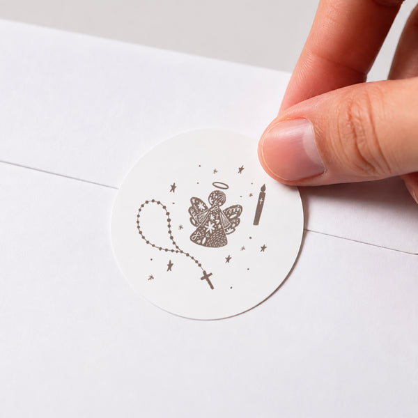 Sticker Taufe Rund Angelot und Rosenkranz foto