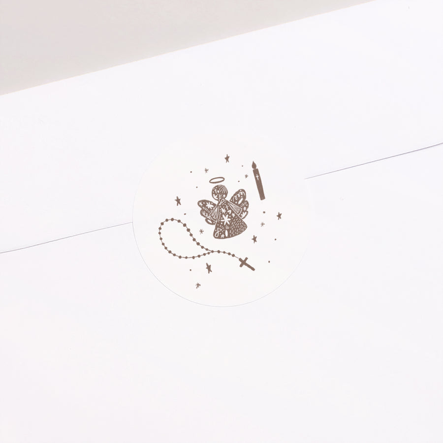 Sticker Taufe Rund Angelot und Rosenkranz foto