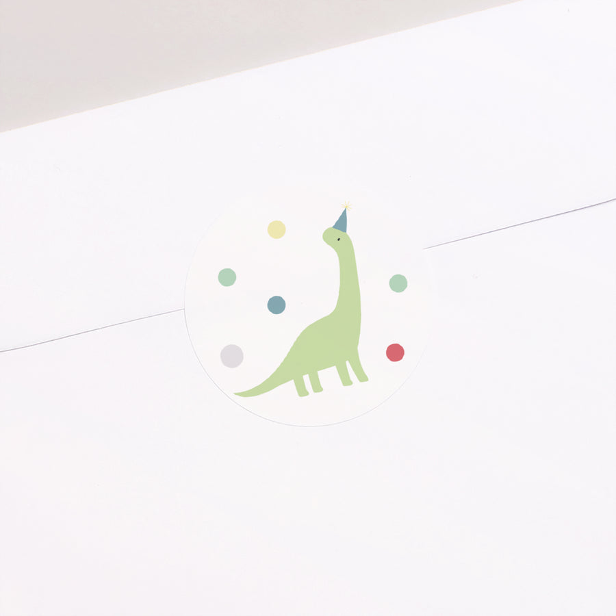 Sticker Kindergeburtstag Rund Die Salsa des Dino foto