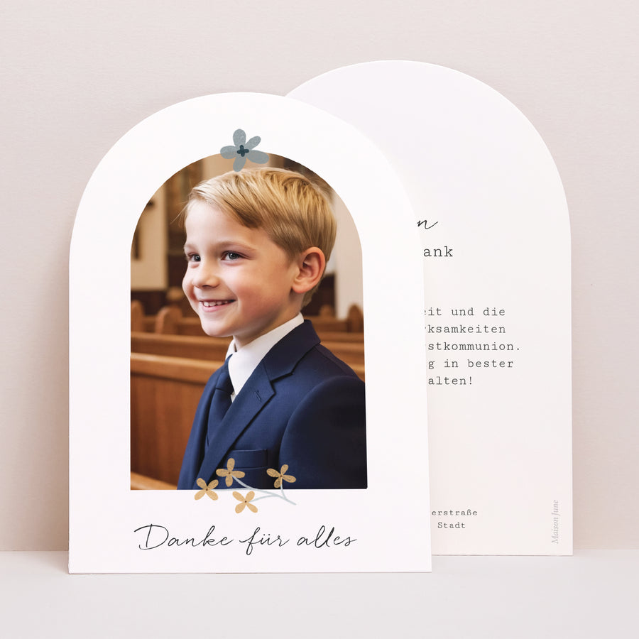 Dankeskarte Kommunion Kleine Arche Liberty-Kreuz Kommunionjunge foto
