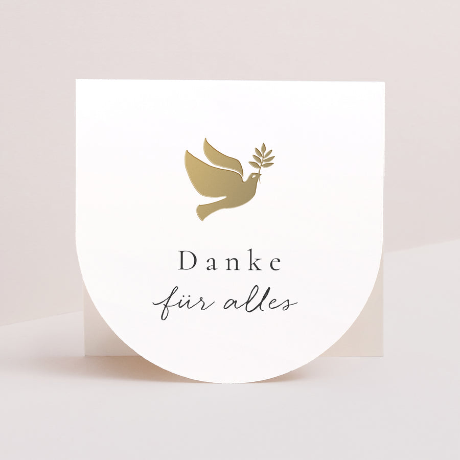 Dankeskarte Konfirmation Doppelflügelfensterhalbmond Taube und ihr Zweig foto
