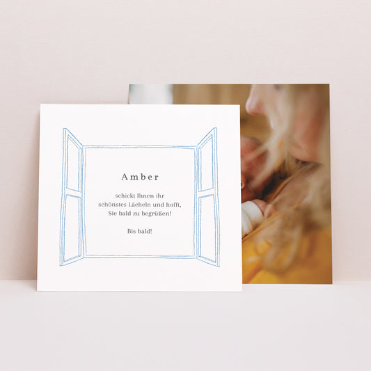 Dankeskarte Geburt Quadrat Blick aus dem Garten foto