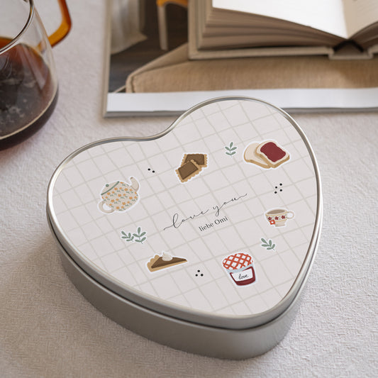 Metalldose Objekte Herz Oma Kuchen foto