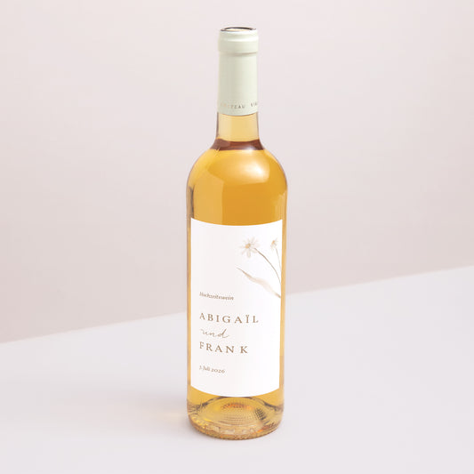 Flaschenetikett Hochzeit Porträt Wilde Blumen foto