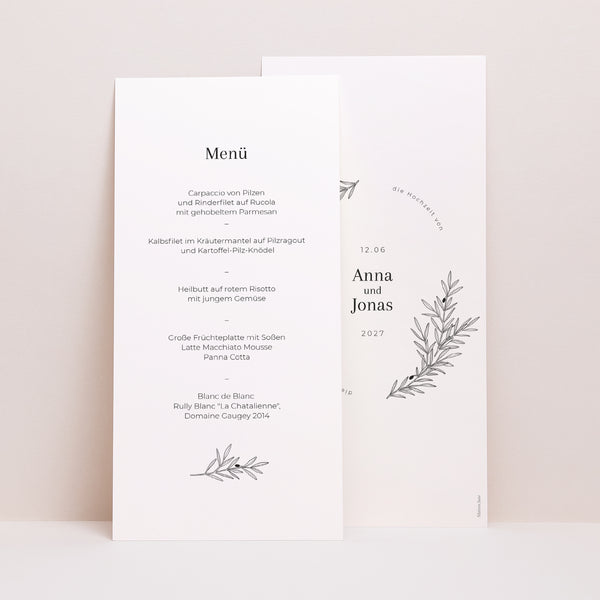 Menükarte Hochzeit Panoramatisches Porträt foto