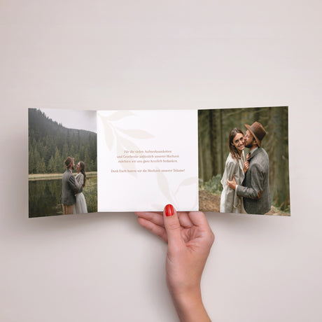 Dankeskarte Hochzeit Asymmetrisches Triptychon Hinter dem Laub