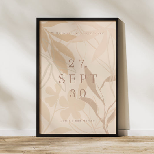Begrüßungstafel Hochzeit Porträt 60 x 90 cm Hinter dem Laub foto