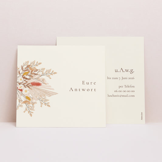 Antwortkarte Hochzeit Quadrat Böhmischer Blumenstrauß foto