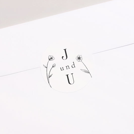 Sticker Hochzeit Rund Eingefasst mit goldenen Blumen foto