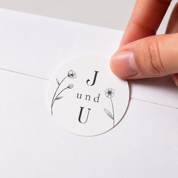 Sticker Hochzeit Rund Eingefasst mit goldenen Blumen foto
