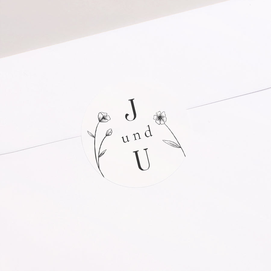 Sticker Hochzeit Rund Eingefasst mit goldenen Blumen foto