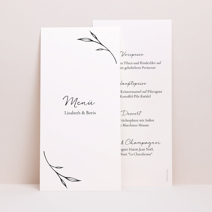 Menükarte Hochzeit Panoramatisches Porträt foto