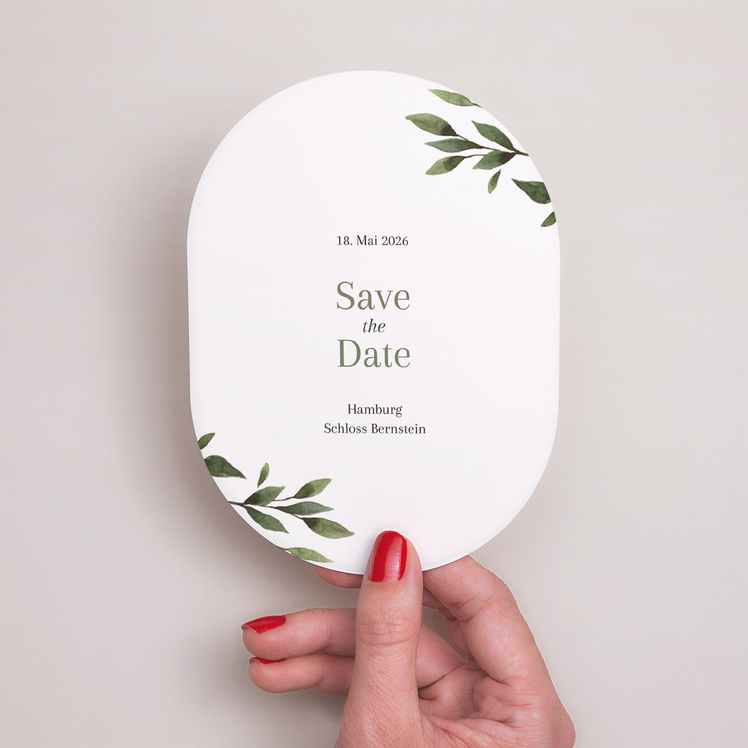 Save the date Karte Hochzeit oval Pflanzliche Wellenbewegung foto N° 2