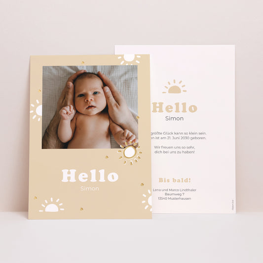 Geburtskarte Sonnenmotiv Vergoldung foto