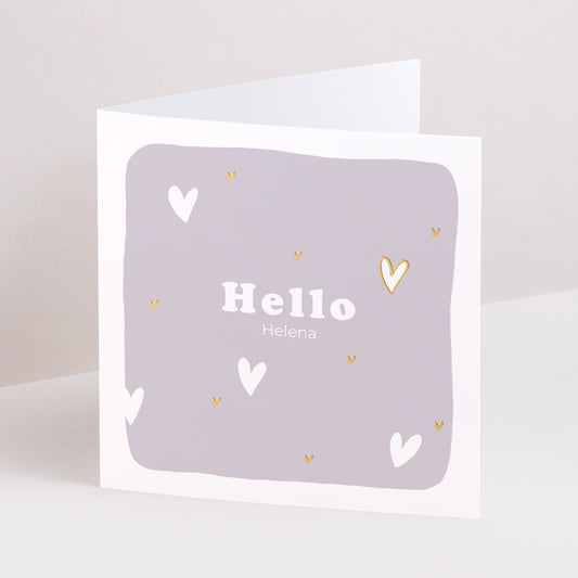 Geburtskarte Doppelflügiges Quadrat Motiv Herzvergoldung foto