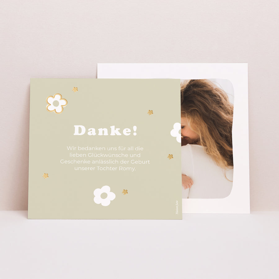 Dankeskarte Geburt Quadrat Blumenmuster Vergoldung foto
