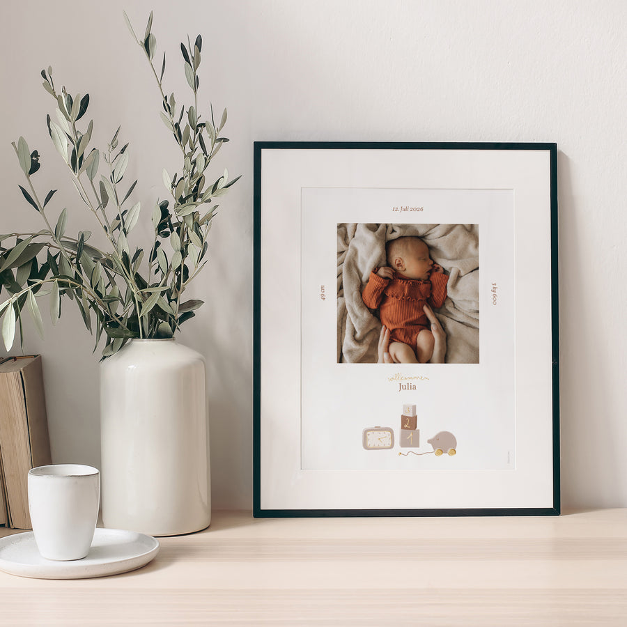 Poster Geburt Porträt Baby-Spielzeug foto