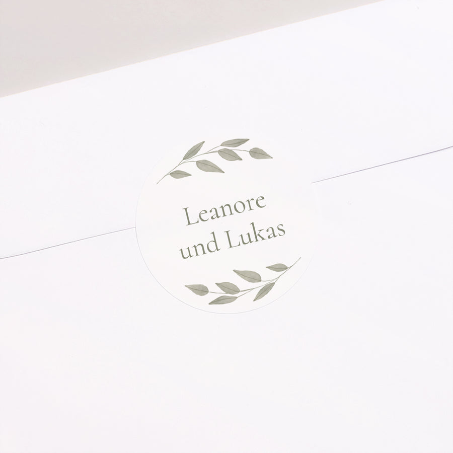 Sticker Hochzeit Rund Goldene Pflanzenkrone foto