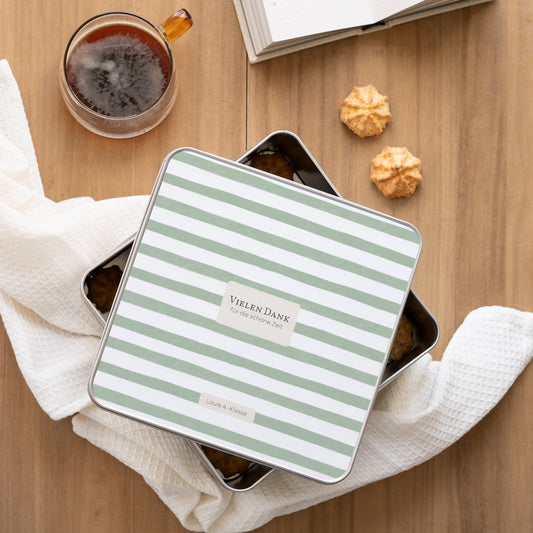 Metalldose Objekte Quadratisch Schulstreifen, Grün foto