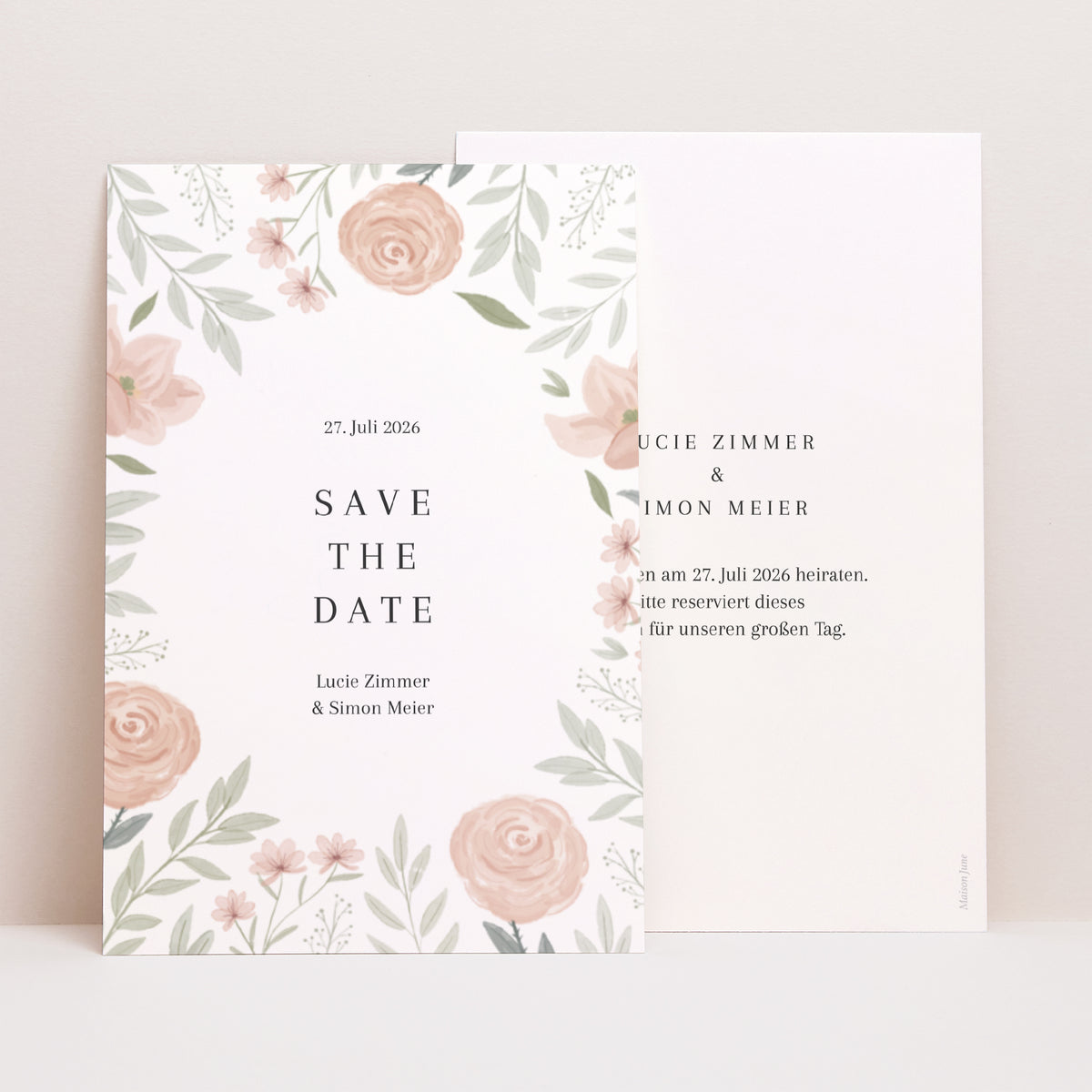 Save the date Karte Hochzeit PortraitPorträt Floral eingerahmt foto